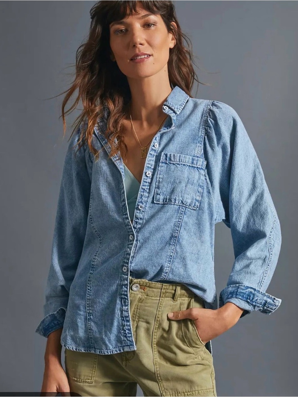 Anthropologie Pilcro Dylan Denim Buttondown blouse